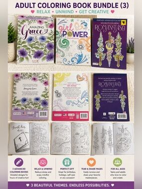 Bendon Advanced Adult Coloring Book Lot of 3 Amazing Grace Girl Power Romantasy